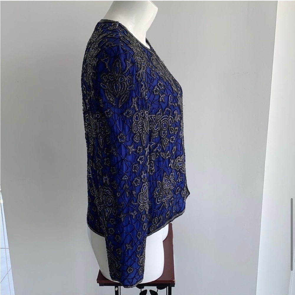 Vintage Papell Boutique evening beaded crop jacket elegant royal blue, S PL - Picture 14 of 14